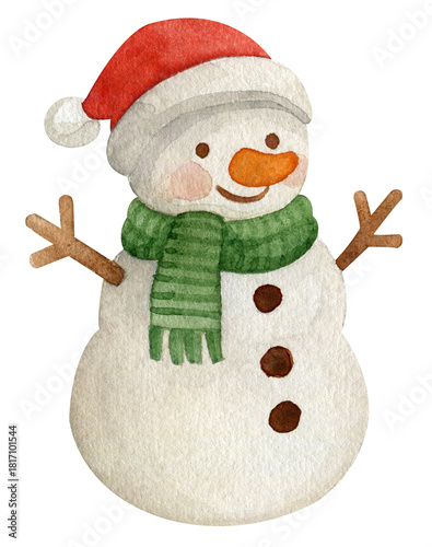 Snowman with red hat and scarf