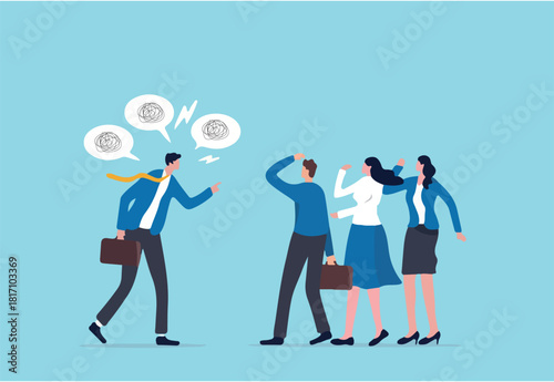 Deal with difficult people, bossy manager or trouble employee, tough or complicated colleague, confusion or conflict concept, frustrated business people dealing with difficult and fussy coworker.