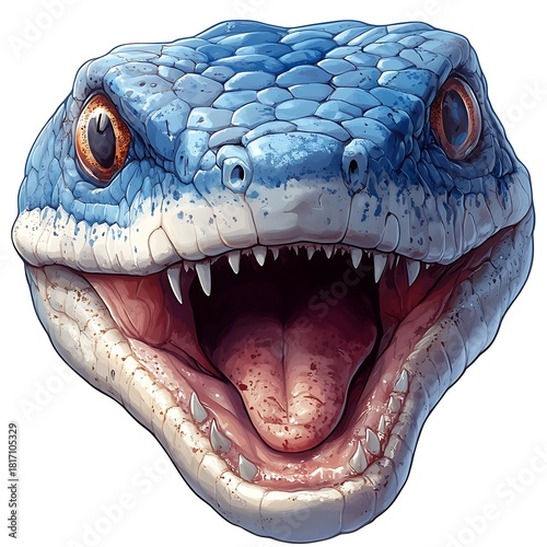 Fierce Blue Snake Head With Open Mouth And Fangs serpent reptile photo