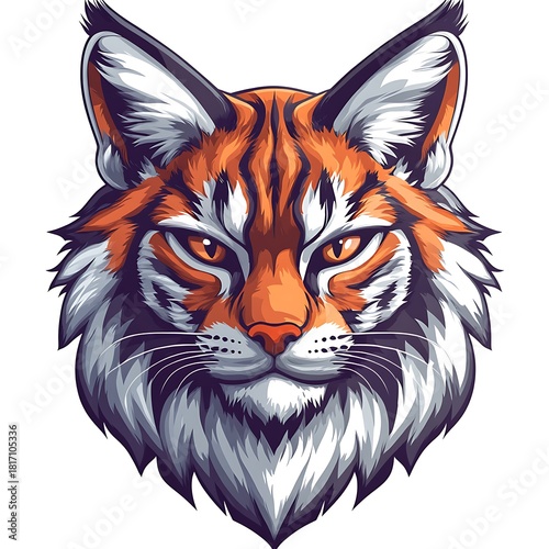 Fierce Bobcat Head Illustration with Orange and photo White Fur lynx wildcat