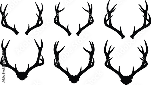 Collection of deer antler silhouettes for hunting or wildlife designs