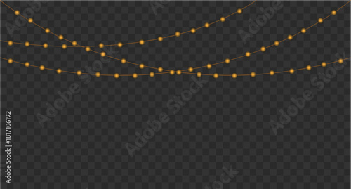 Hanging String Lights with Warm Glow Against a Transparent Checkered Background Resource