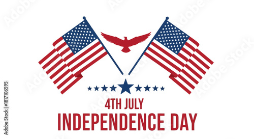 Two american flags crossed with stars and stripes, celebrating 4th of july independence day