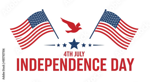 Fourth of july independence day celebration with american flags and an eagle graphic