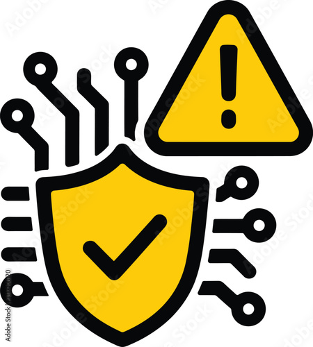 Network Security Alert Shield with Checkmark and Warning Icon