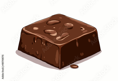 Illustration of a Rich, Decadent Chocolate Fudge Brownie Dessert with Nuts on a Clean White Background