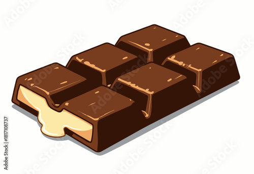 Illustration of a delectable chocolate bar section featuring smooth, creamy filling oozing from a broken piece showcasing its rich and glossy texture