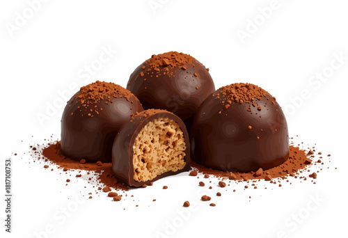 Mouthwatering Chocolate-Coated Truffle Trio with a Delicious Crunchy Center Sprinkled with Cocoa Delight for the Ultimate Dessert Experience