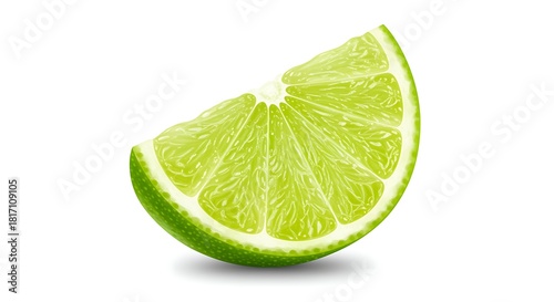 Close up of a single lime wedge on a white background