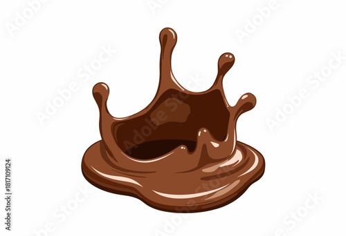 Illustration of a Luscious Chocolate Splash in Mid-Air Creating a Crown Shape with Smooth Texture on a White Background