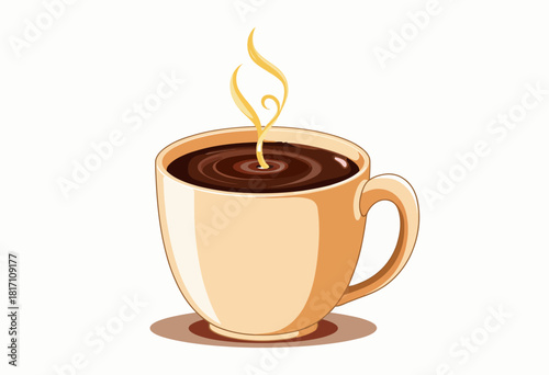Illustration of a steaming coffee cup with elegant swirls representing warmth, freshness, and the invigorating aroma of a freshly brewed morning beverage