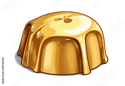 Delicious Golden Caramel Flavored Jelly Dessert with a Glossy Texture and a Perfect Molded Shape on a White Background