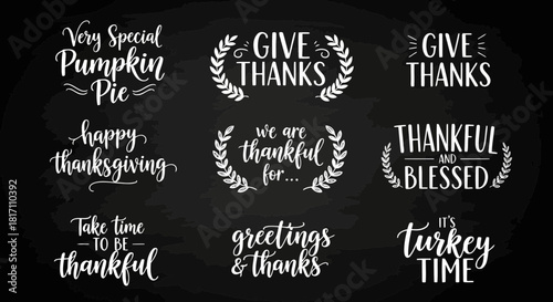 Black and white thanksgiving holiday greeting cards with festive messages and autumn leaves design