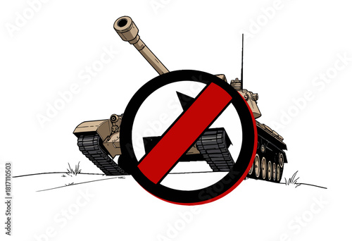 Illustration of a Tank Crossed Out with a Red Line Signifying Prohibition of Military Vehicles