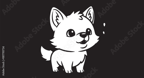 Adorable white chihuahua in a playful cartoon illustration, cute puppy portrait.