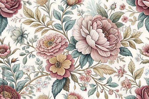 Bold and exotic floral pattern on dark background