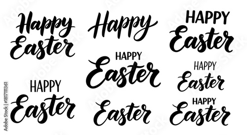 Happy easter greeting card with elegant script font designs in black color