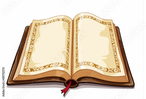 Intricately Designed Antique Book with Ornate Borders and Aged Pages, Symbolizing Timeless Knowledge and the Art of Traditional Literary Craftsmanship