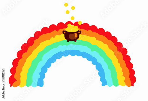 Colorful Rainbow Arching Over a Pot Filled with Shiny Gold Coins Symbolizing Luck and Prosperity