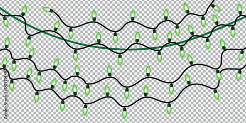 Festive Green Christmas Lights Garland on Transparent Background Vector Illustration