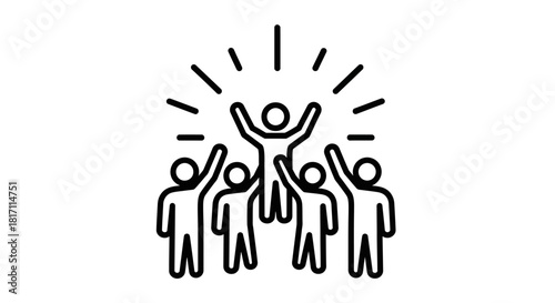 Line icon of a successful leader inspiring a crowd of followers and fans.
