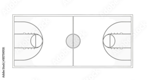 Top view of a basketball court layout illustration on a white background.