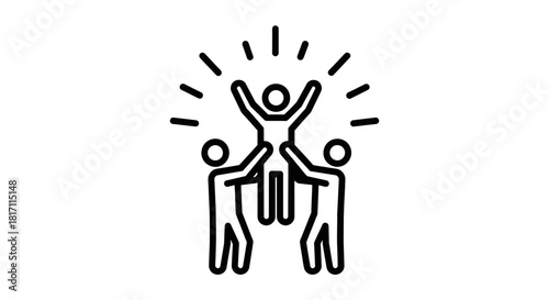 A group of people lifting one person up in celebration, symbolizing success and teamwork.
