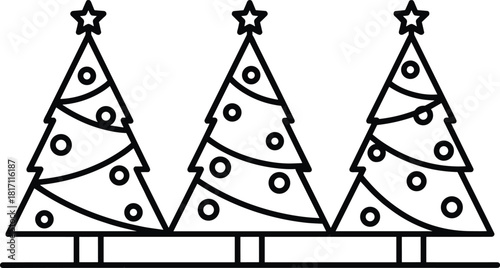 Collection of evergreen pine tree silhouettes, detailed forest tree shapes, natural woodland illustration set, winter landscape graphic elements for design