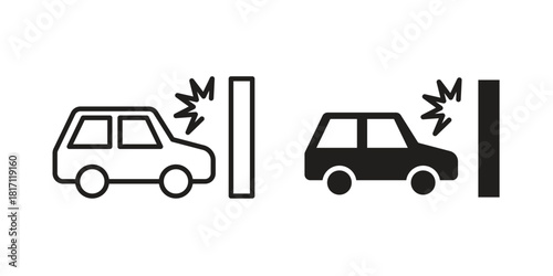 Frontal crash icon doodle set. editable outline stroke vector eps