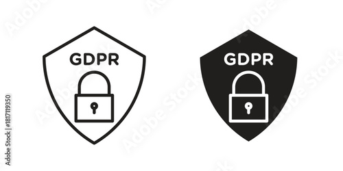 GDPR icon doodle set. editable outline stroke vector eps