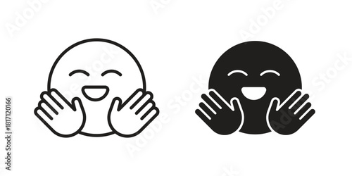 Hugging emoji icon doodle set. editable outline stroke vector eps