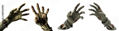 Картината върху платно Zombie hand isolated on white background, creepy undead arm with decayed skin an
