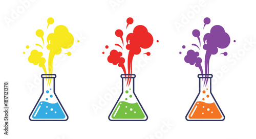 Colorful liquid eruptions from glass beakers a vibrant scientific illustration