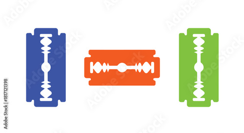 Three colorful razor blade icons arranged in a horizontal line