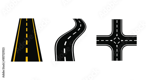 Illustrative road segments depicting straight curved and intersection pathways