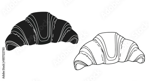Two croissant illustrations one solid black and one with white fill