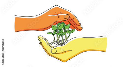 Protecting new life hands nurturing a small seedling with roots
