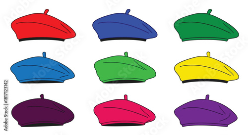 Colorful collection of berets displayed in a simple grid arrangement