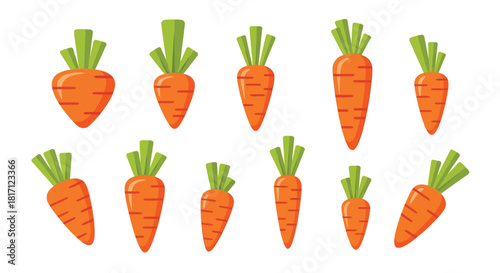 A collection of vibrant orange carrots with fresh green leafy tops