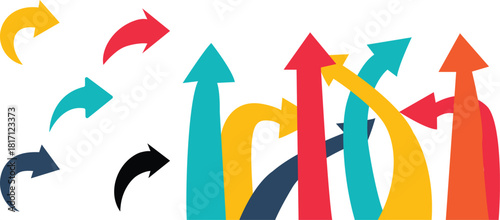Colorful Arrows Pointing Upwards In Different Directions Keywords: arrow, direction, up, growth