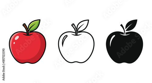 Illustrative depiction of a red apple and its monochrome variations