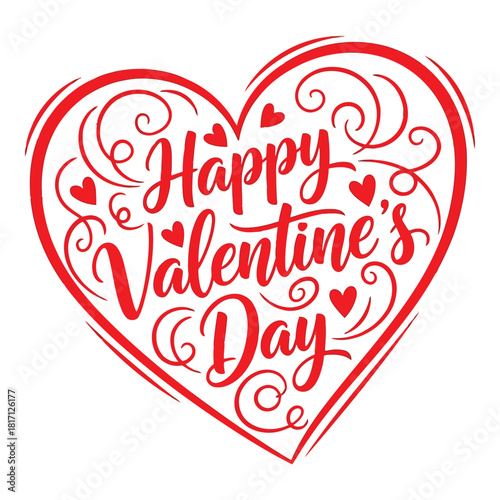 Red heart shaped happy valentines day typography design