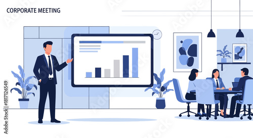 Engaging business presentation with chart and collaboration in modern office