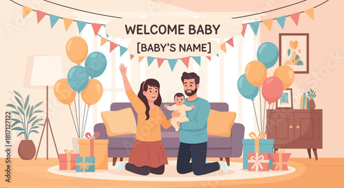 Delightful baby shower celebration with loving parents and festive decor