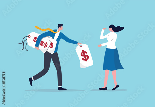 Business pricing model, how to calculate price that customer have to pay for work concept, businessman offer price tag option for customer or client to choose.