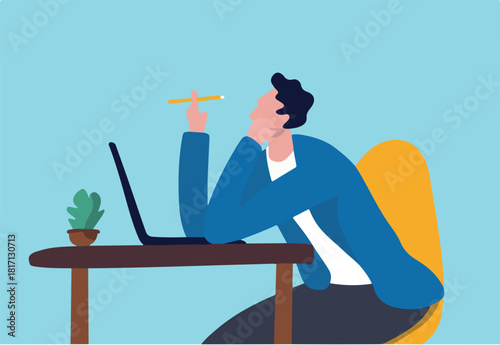 Boring office worker, exhausted or fatigue employee, afternoon slump or tired and burnout at work concept, sleepy businessman office worker hand on chin bored sitting low energy on his working desk.