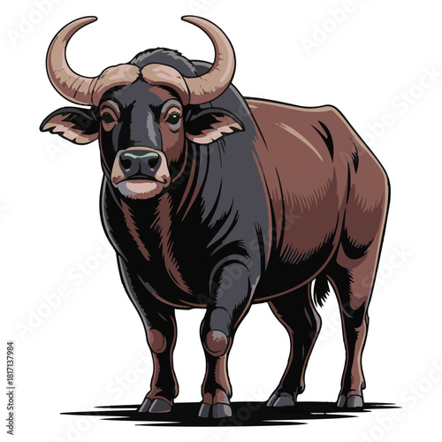 Buffalo Power Clipart – Strong Animal with Curved Horns & Muscular Build for Nature & Cultural Themes