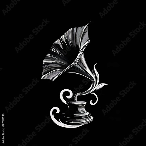 Ornate Gramophone Playing Music with Floral Embellishments

