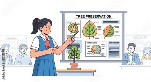 Student presents her findings on tree preservation at a science fair project