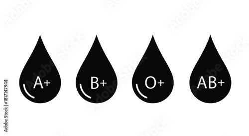 Four blood drop icons representing different positive blood types